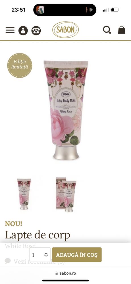 Sabon silky body milk white rose