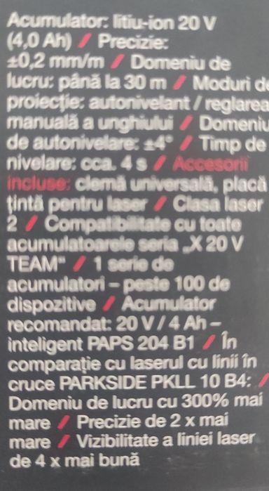 Laser 3 x 360 grade Parkside Performance cu acumulator 20 v 4 ah smart