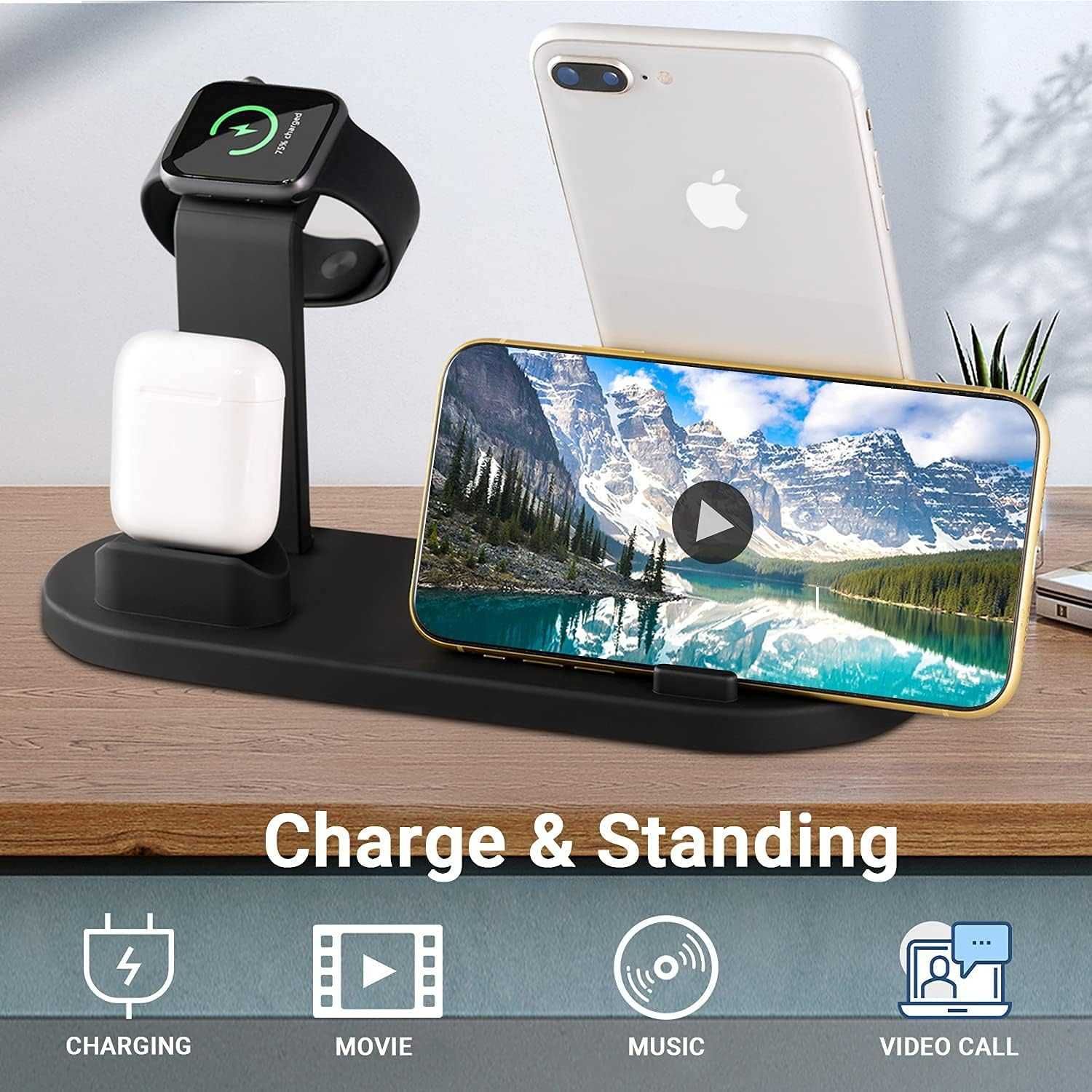 Безжично зарядно устройство BXD-07D за Airpods/iPhone/Apple Watchс,Qi