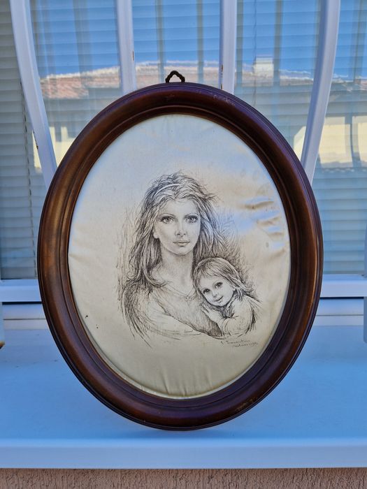 Прекрасна антикварна авторска картина върху коприна- Тарантино