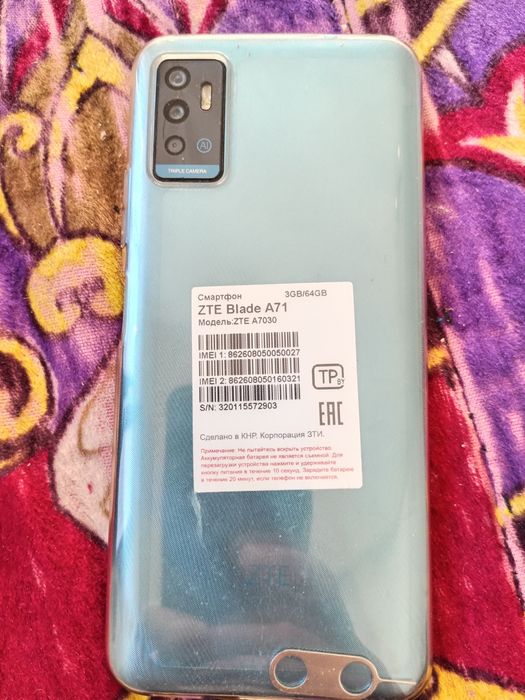 ZTE A71 64 gb xali yangi uch oy uch oy ham ishlatmadim