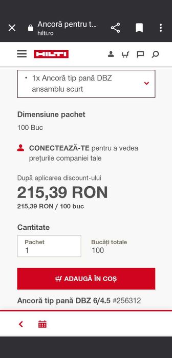 Ancora/cuie(construcții)expandate percutie pentru beton. HILTI