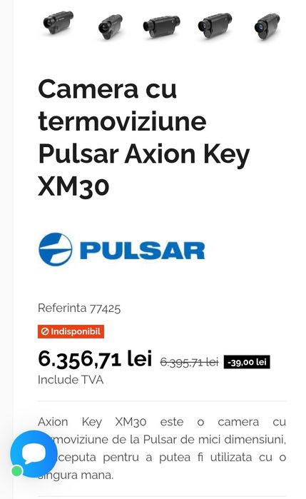 Cameră cu termoviziune Pulsar Axion  XM30, NOUĂ