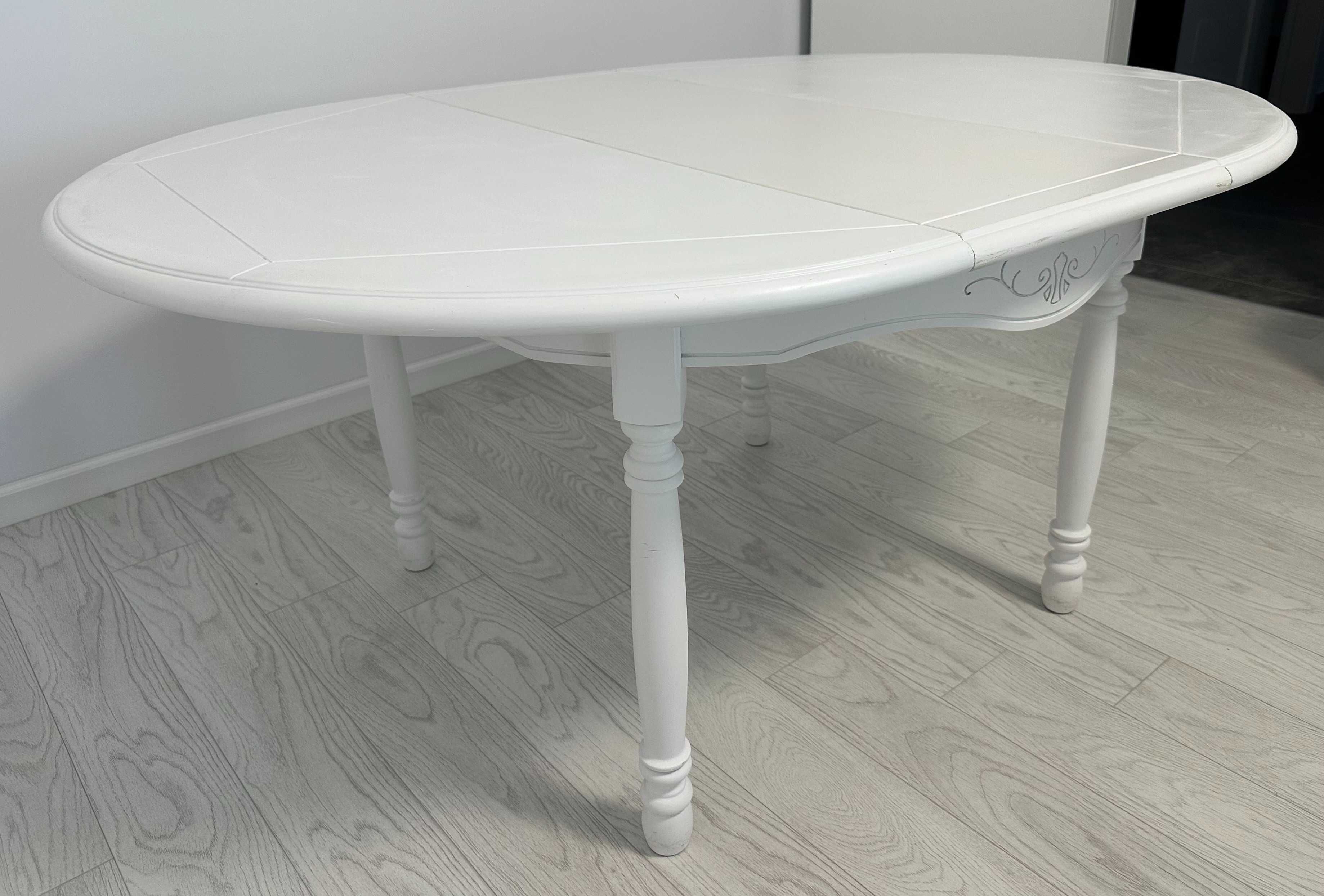 Masa Extensibila alba din lemn masiv; Masa cu blat rotund 120x120