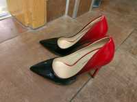 Дамски атрактивни обувки на висок ток в червено и черно - ombre