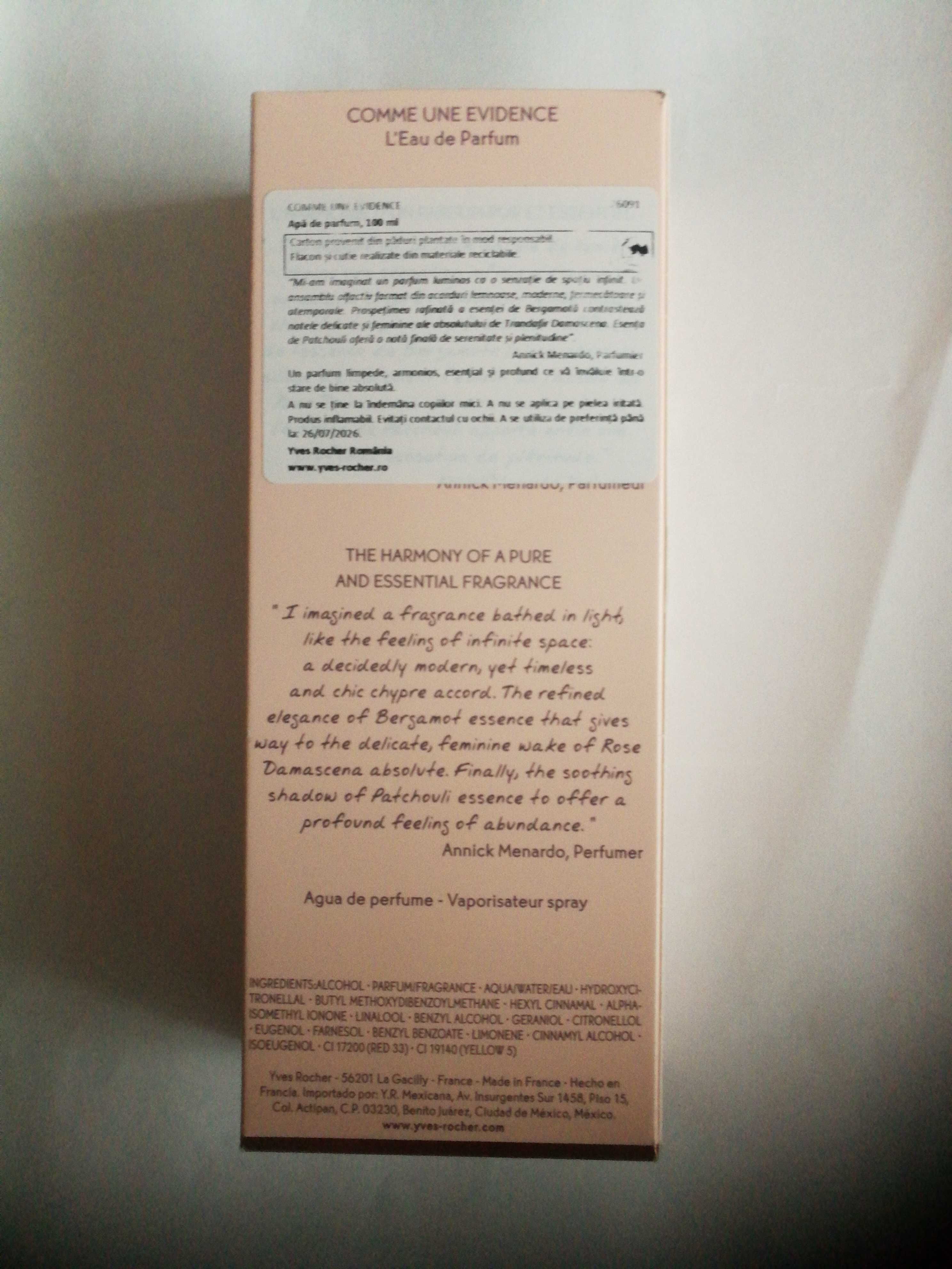 Parfum "Comme une evidence" 100ml Yves Rocher/transp.gratis