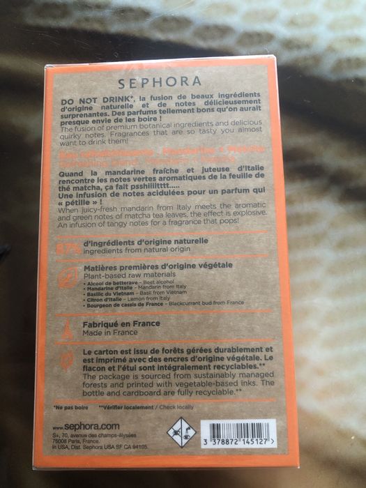 Parfum nou sigilat Sephora Do not drink Mandarine si Matcha 50 ml