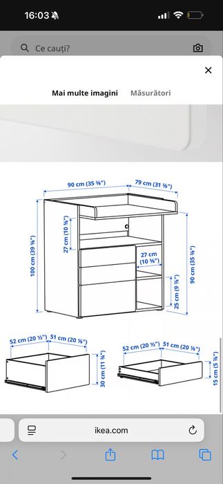 Masa de infasat Ikea SAMSTAD cu 2 sertare