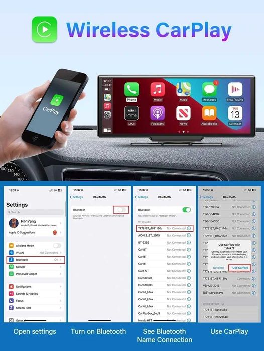 10.26" Carplay и Android Auto Навигация Видеорегистратор 4К
