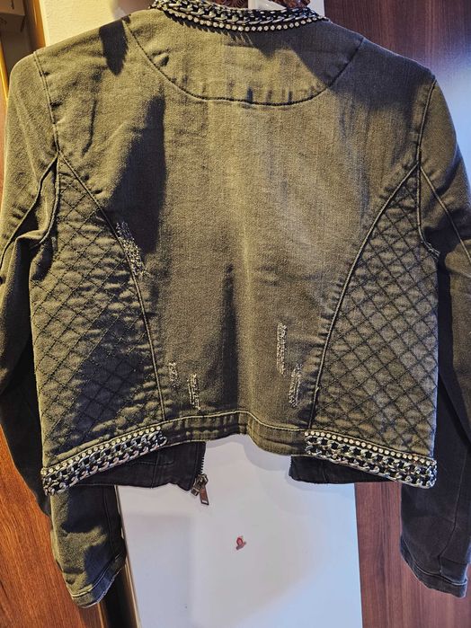 Тъмно сиво ефектно дънкено яке - размер XS