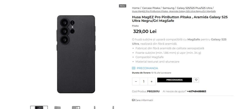 Husa PinButton Pitaka , Aramida Galaxy S25 Ultra Negru/Gri MagSafe