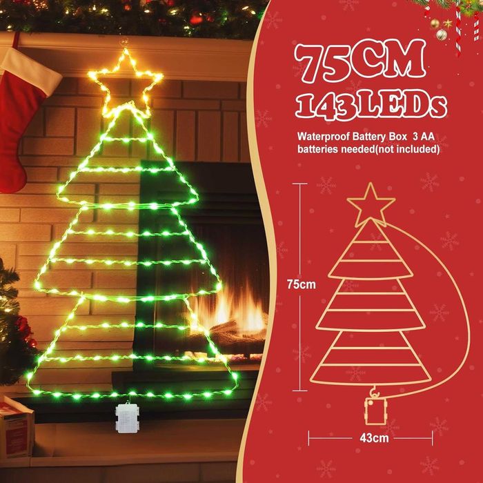 Brad de Crăciun din fier de 75 cm, cu 143 de LED-uri  verzi și albe.