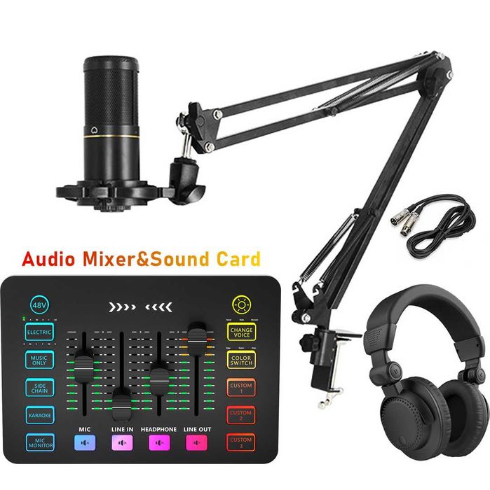 Комплект Микрофон+наушники+стойка+звуковая карта