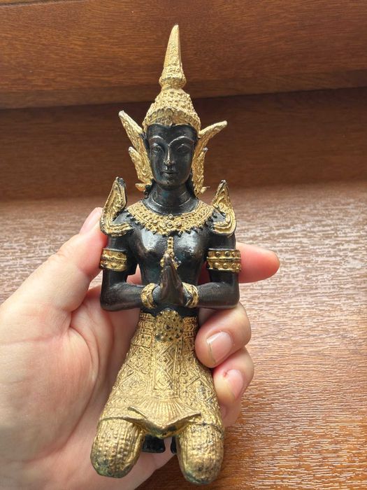 Statuetă Buddha Thai/bronz masiv patinat/bicolor/fată 1/17cm.