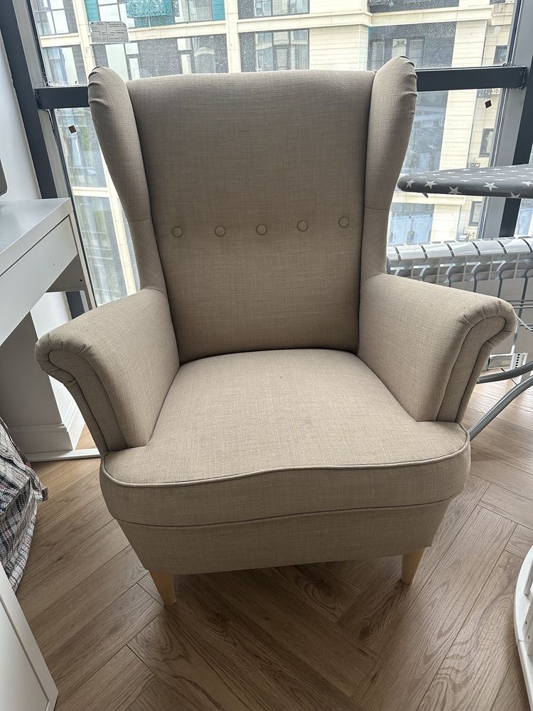 Классическое кресло IKEA Страндмон, обивка ткань, бежевый , ikea