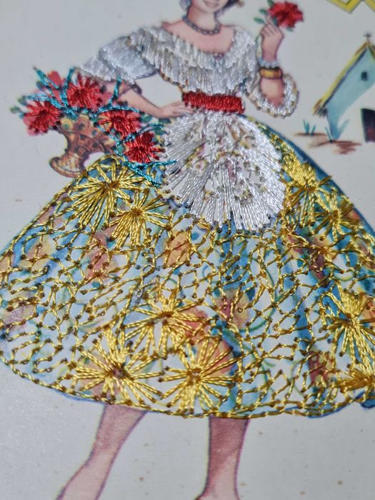 Felicitare veche brodată + felicitare textilă