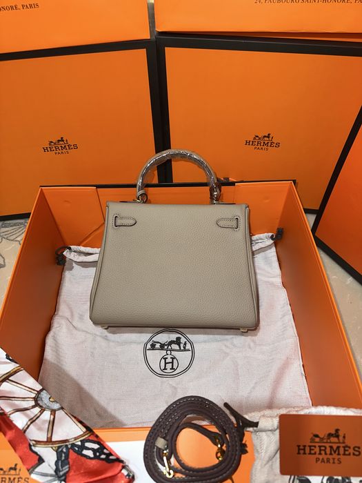 Geanta Hermes Kelly 25cm Gri/accesorii gold