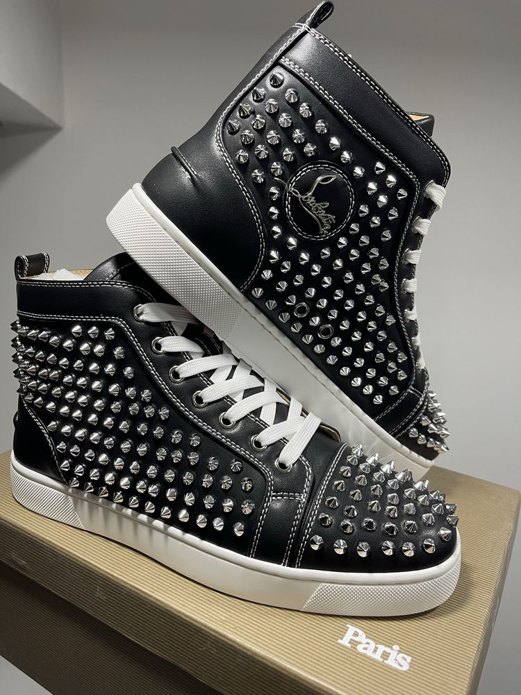 Christian Louboutin Suede Black White Spikes