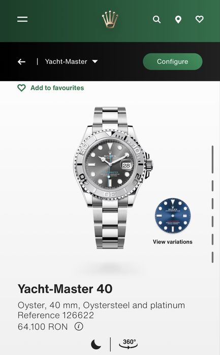 Ceas Rolex Yacht Master Rhodium Dial 40mm, NOU,~2024, Bezel de Platina