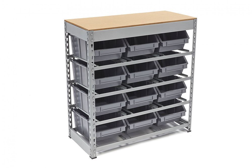 Raft stand organizator cu 12 cutii de depozitare