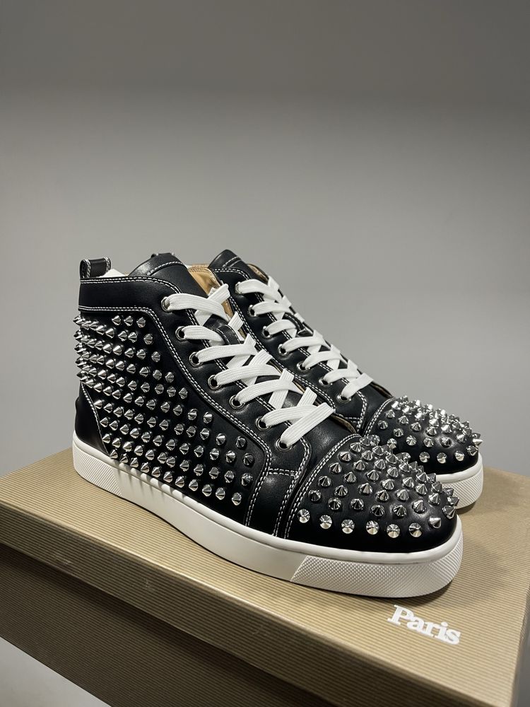 Christian Louboutin Suede Black White Spikes