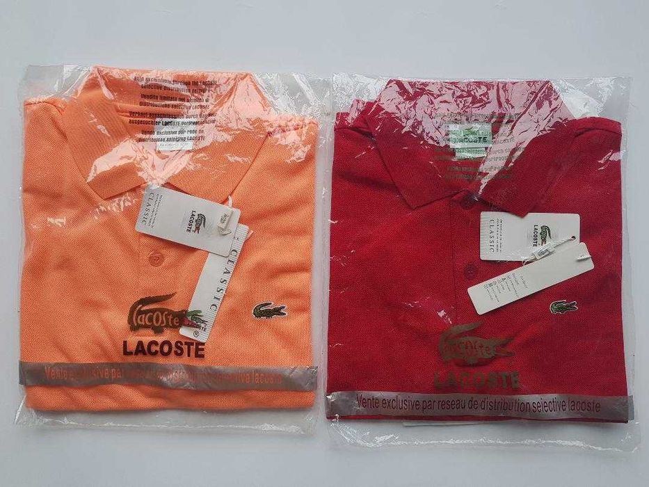 Tricou Lacoste rosu, albastru galben, negru Marime M. Nou ambalat!