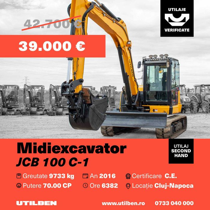 Midiexcavator JCB 100 C-1 - Stoc Cluj