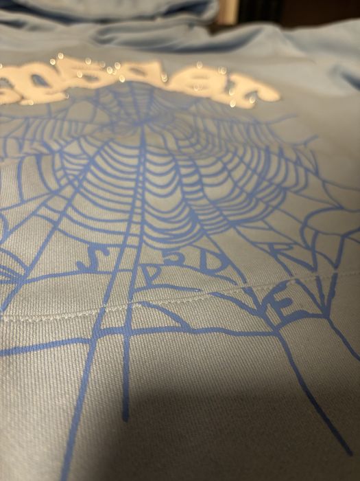 Sp5der hoodie light blue ringstones