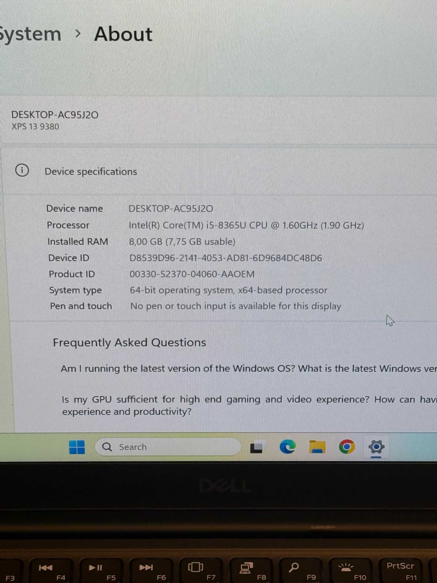 Dell XPS 9380 I5 8th gen/8RAM/256SSD