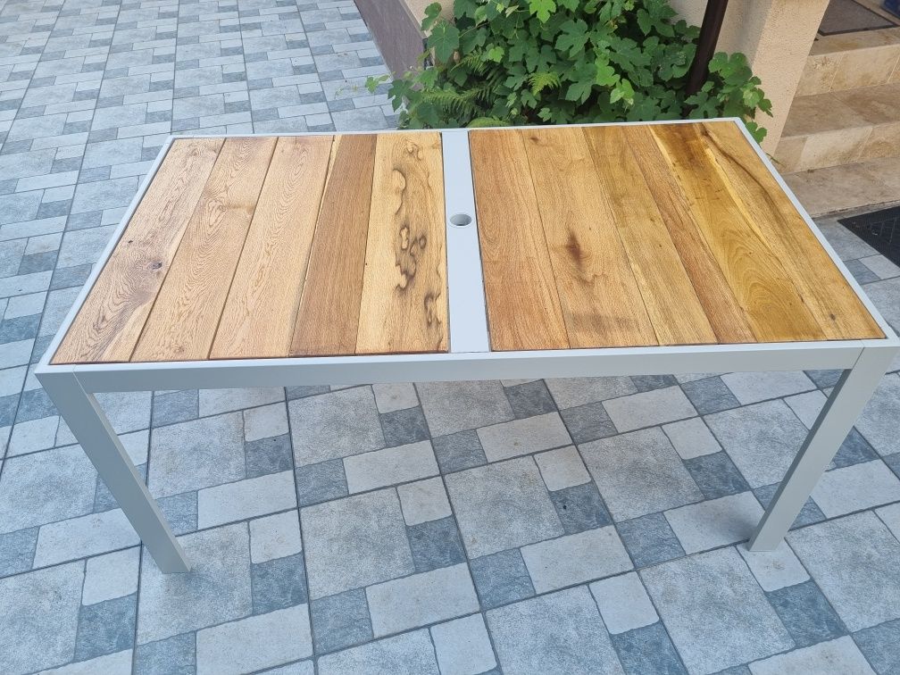Masa superba solida aluminiu  si blat stejar masiv