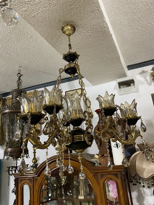Candelabru/lustra/bronz masiv/emailat negru