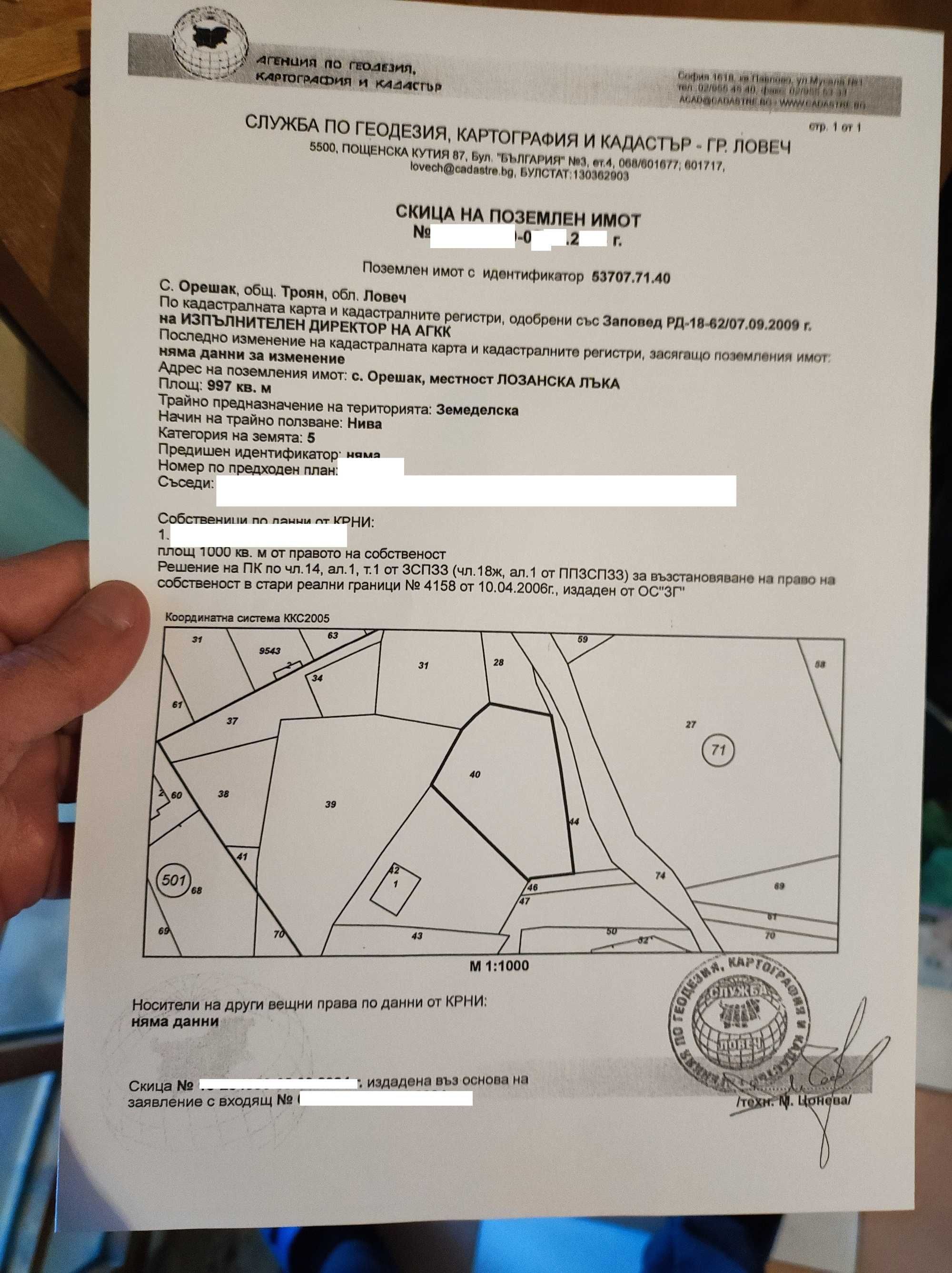 Продажба нива земеделска земя имот 1 декър с.Орешак,общ.Троян
