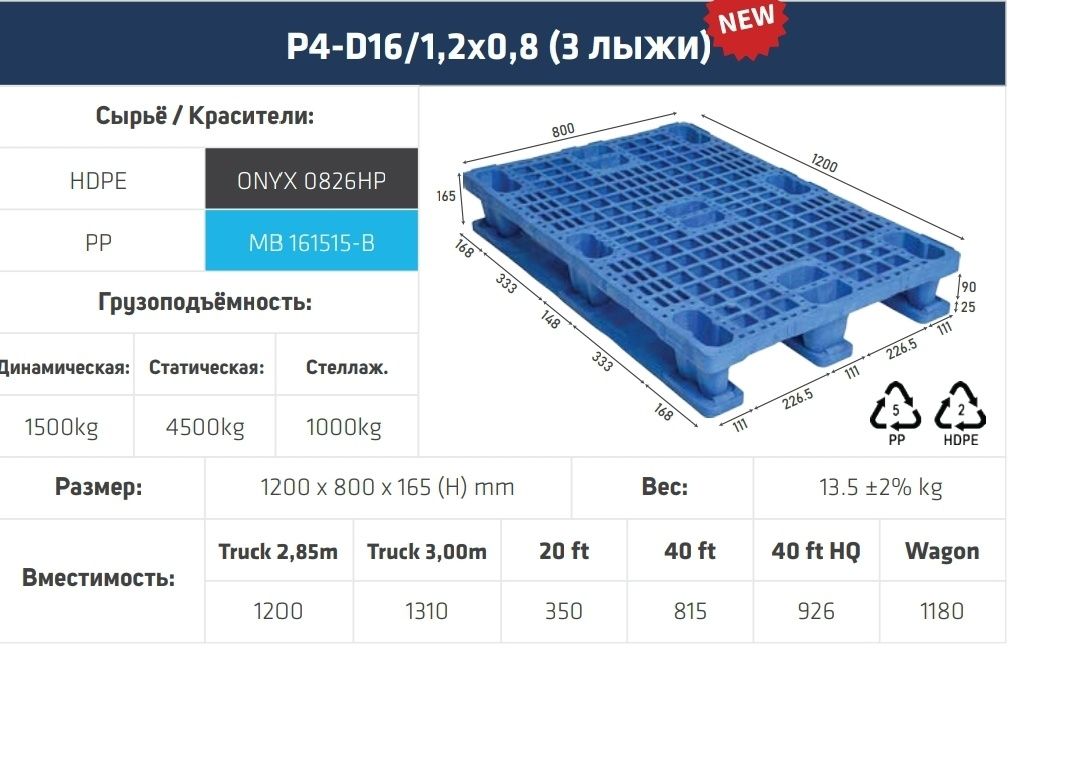 Поддоны Пластиковые Евро Poddon plastik! 1200х800х160 мм. Цена: 385000