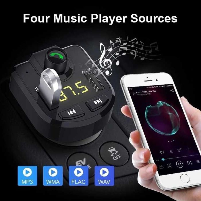 Нов Модел Блутут FM Трансмитер за кола, с Волтметър, Bluetooth