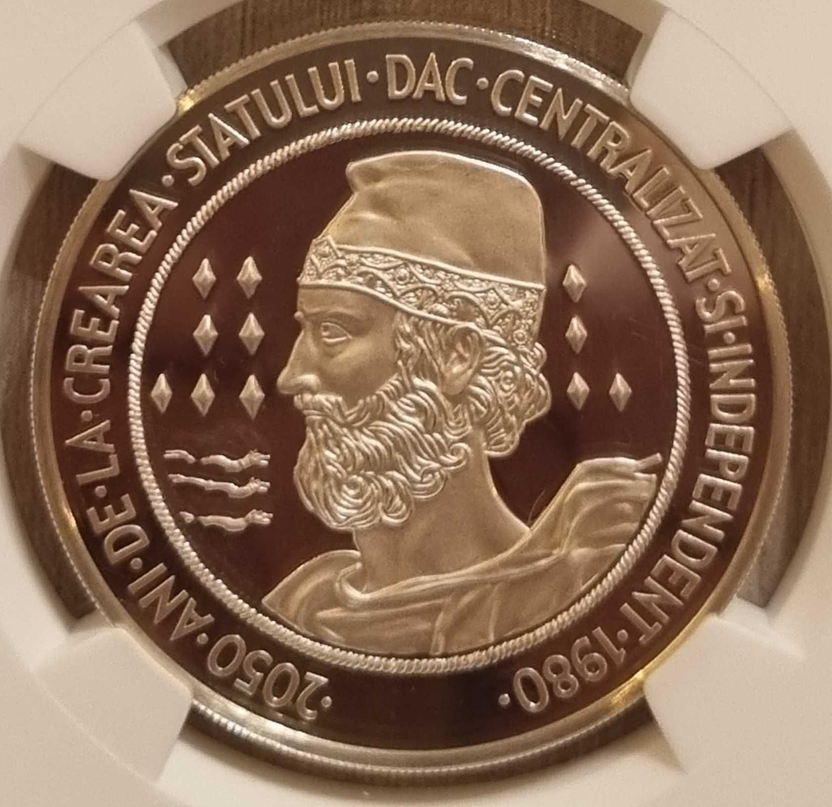 Moneda argint 100 lei Statul Dac 1982 gradata NGC PF67 Ultra Cameo.