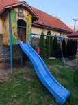 Topogan 3 metri albastru, forma S cu duza apa stare foarte buna