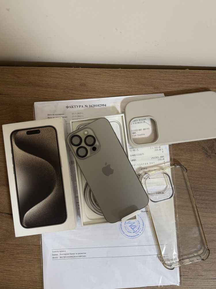 IPhone 15 PRO 256 ГБ Техномаркет Гаранционен като Нов ! Natural Titan