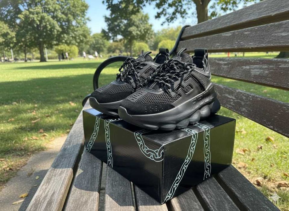 Adidasi Versace Chain Negru - Piele Naturala - Full Box