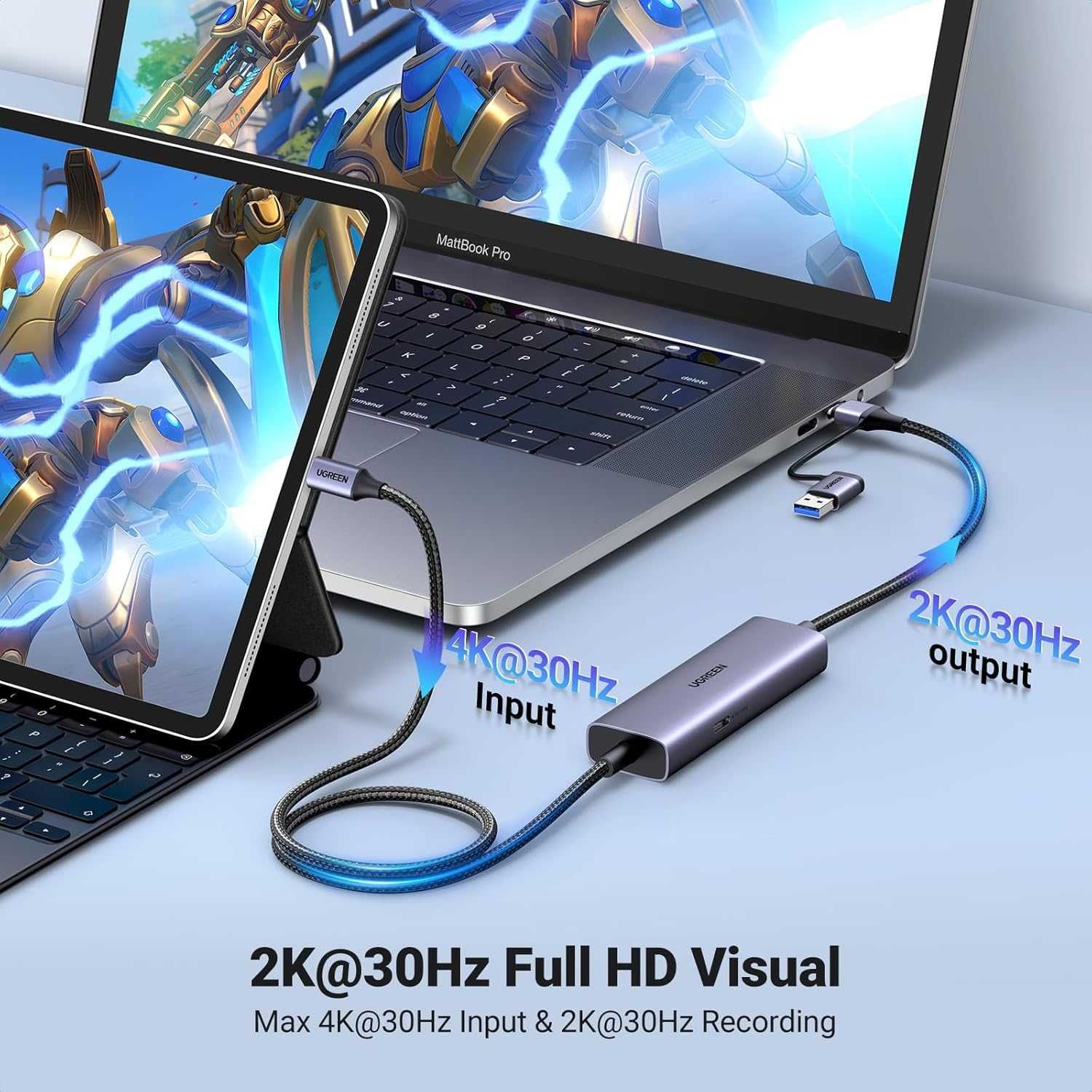 UGREEN Video Capture Card,USB-C към USB C/A Capture Card,100W