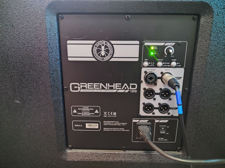 Boxa activa bas, subwoofer GREENHEAD 15S licența RCF 1200w +  husa pro