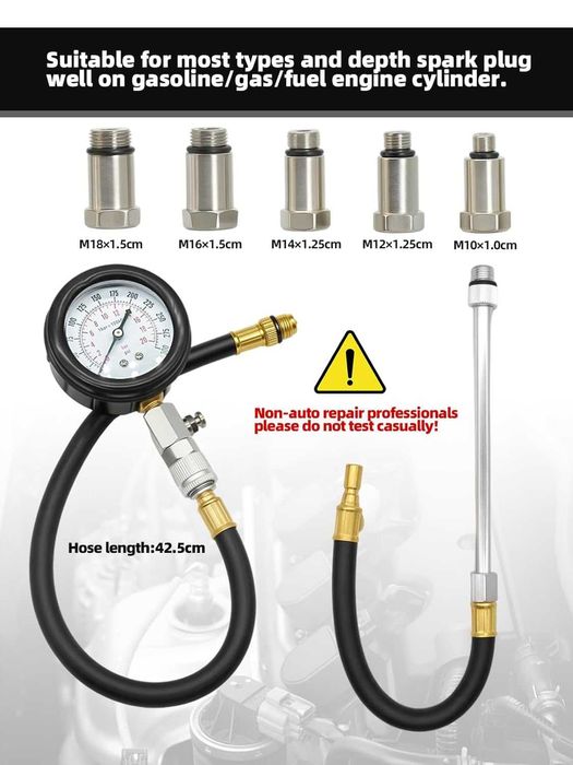 Комплект тестер за компресия бензинови двигатели 0–300 PSI