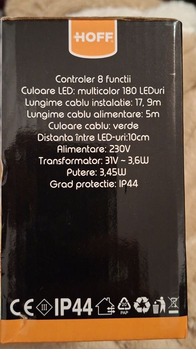 Vand instalatie brad Craciun 180 Leduri lumina multicolora,timer cu 8