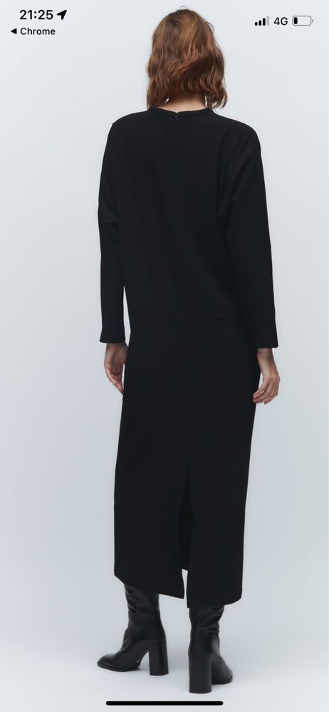 ZARA Rochie lunga asimetrica, neagra masura S