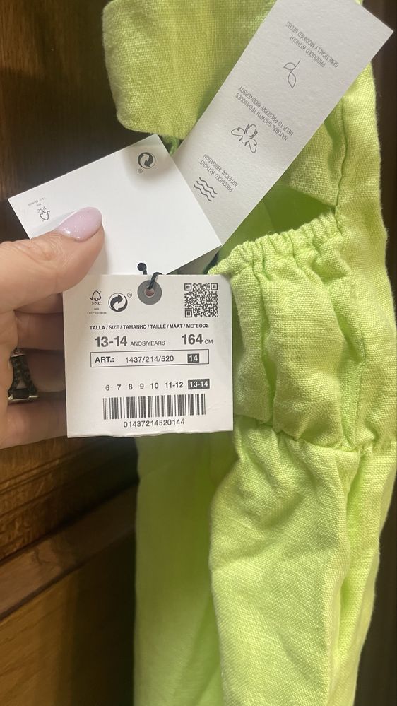 Ленен гащеризон Zara 13-14 г  цвят Лайм