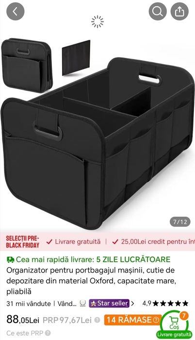 Organizator portbagaj, cutie depozitare impermeabilă - produs NOU