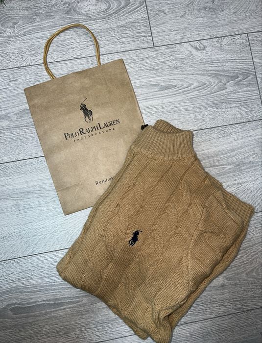 Pulover Ralph Lauren tricotat cu zipper, culoare Camel / Maro