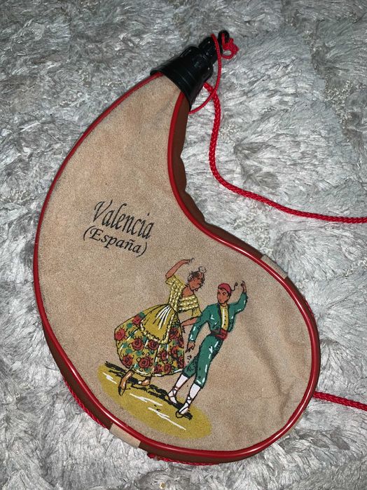 Plosca tradiționala băuturi vintage suvenir Valencia 1 1/2l, piele