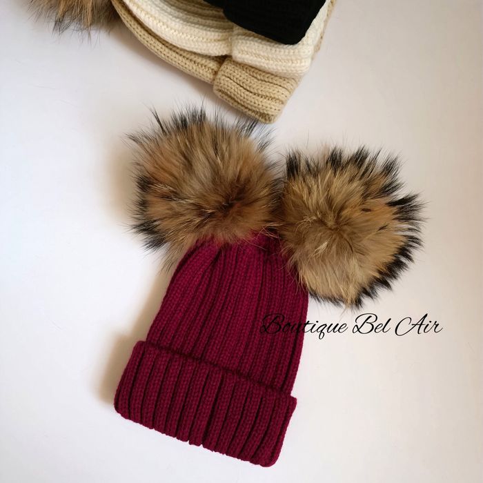 Зимна шапка с помпони от естествен косъм, зимни шапки, естествен пух