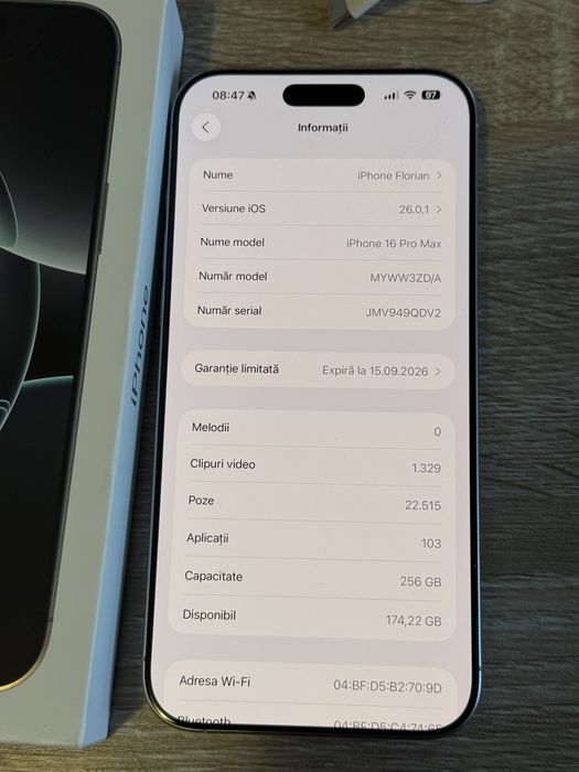 Schimb cu 17 pro iPHONE 16 PRO Max White Titanium 256Gb garantie apple