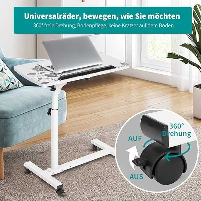 Маса над леглото с колелца, подвижно бюро с регулируема височина